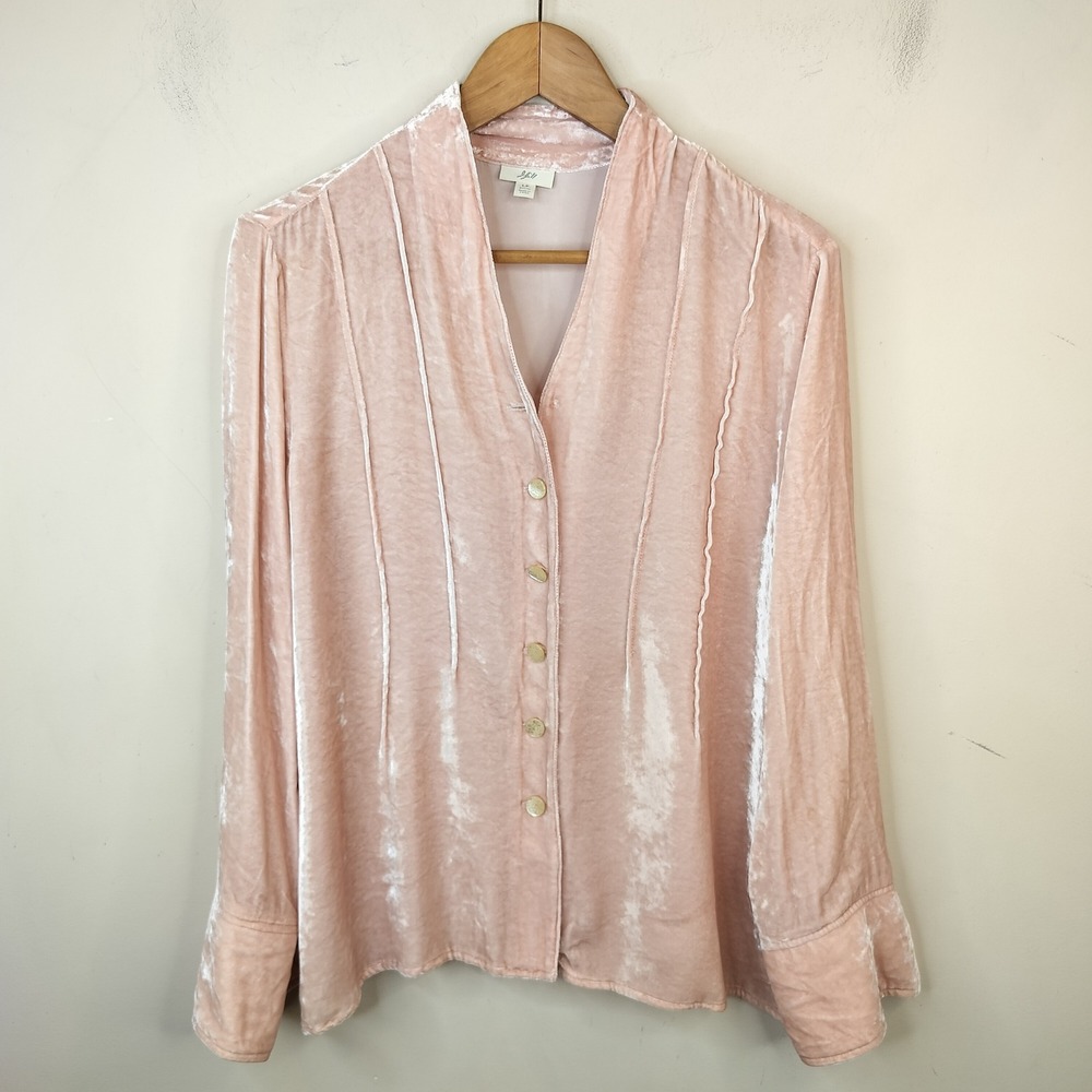 J. Jill Velvet Rayon Silk Button Down Top Blouse Petite Large Romantic Pink